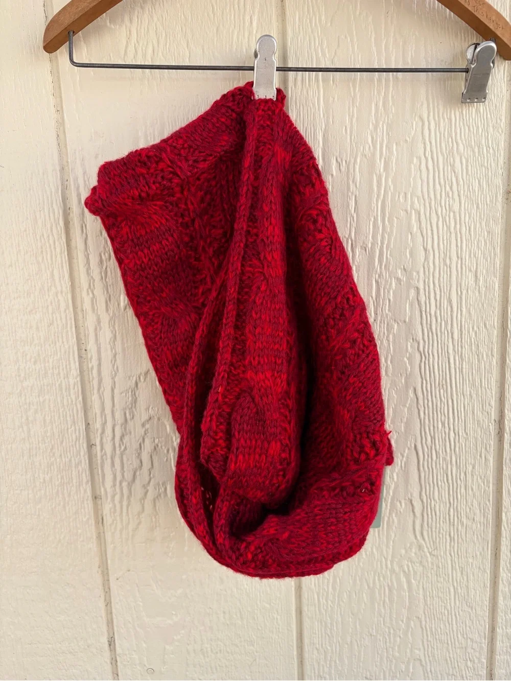 Unisex Large warm knitted long winter scarf Red